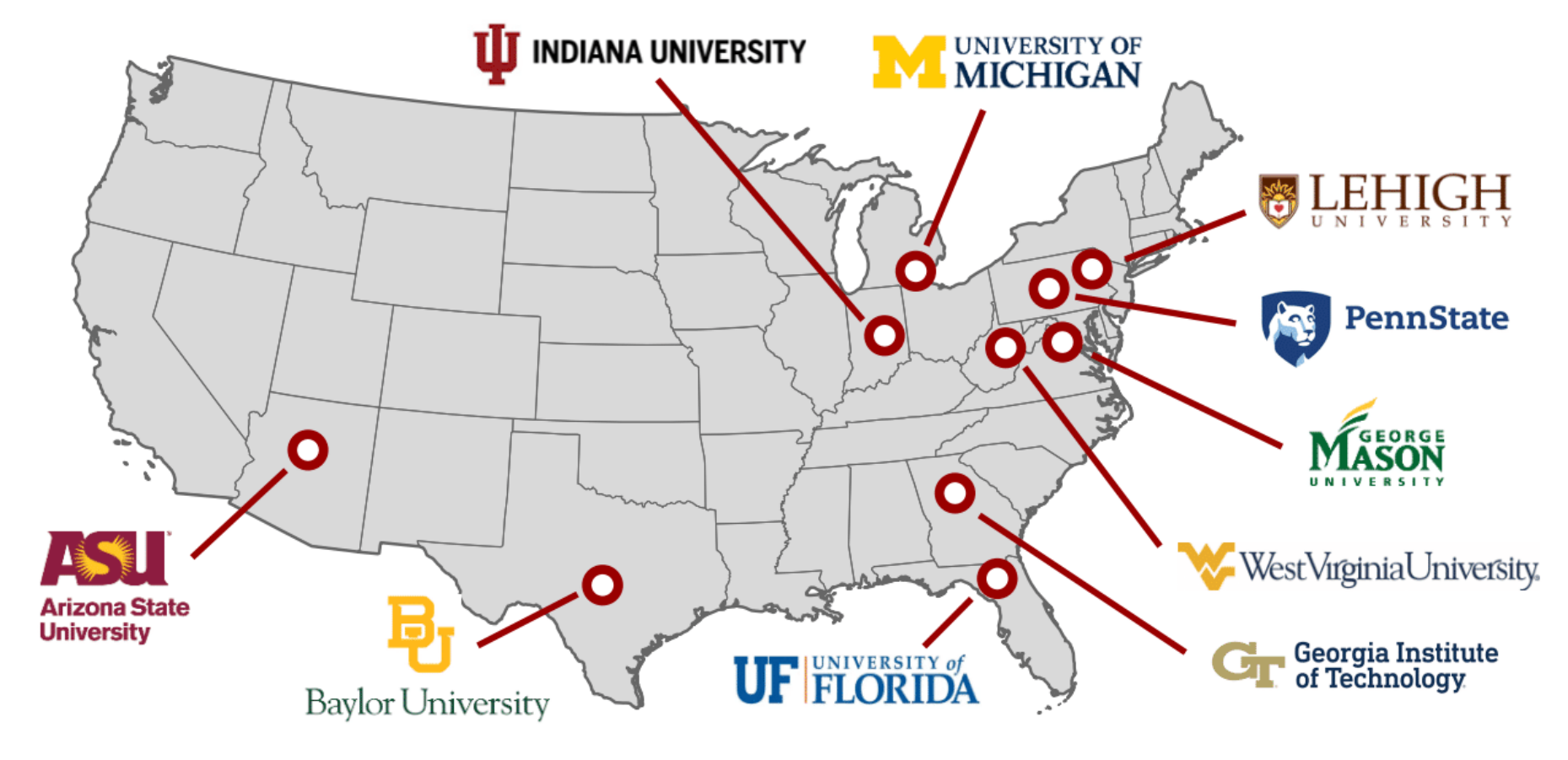 DTR Participating Universities Map